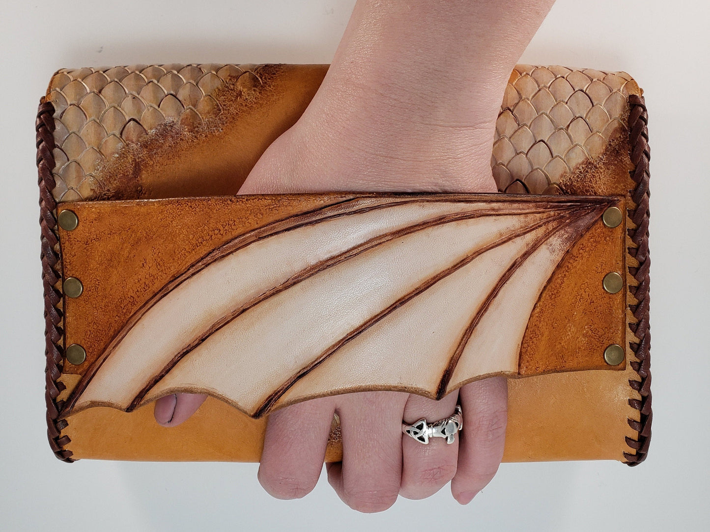 Gold & White Dragon Leather Clutch