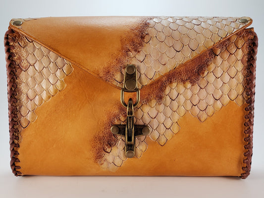 Gold & White Dragon Leather Clutch