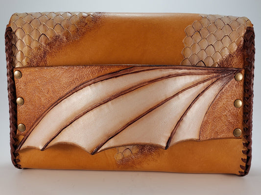 Gold & White Dragon Leather Clutch