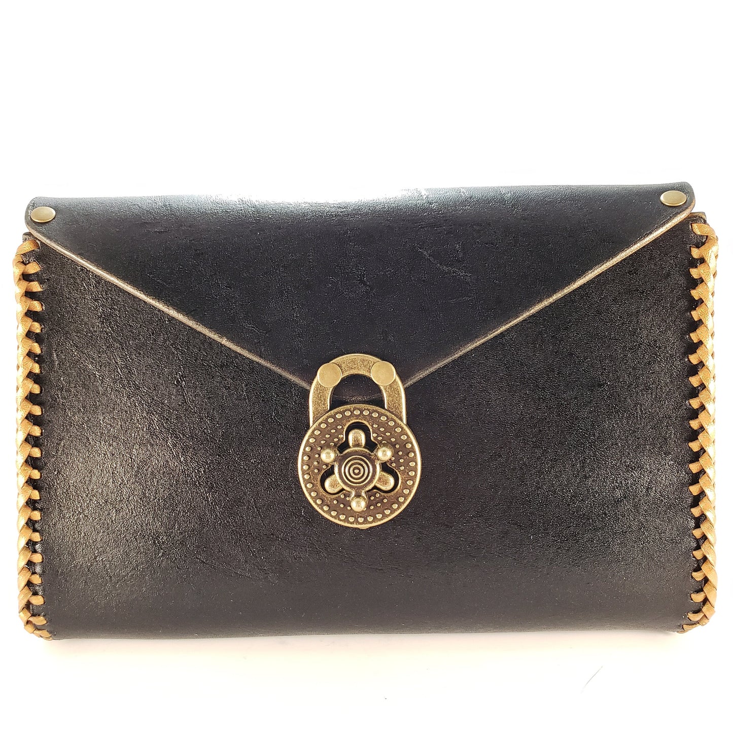 Pink Vine Black Leather Clutch