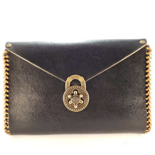 Pink Vine Black Leather Clutch