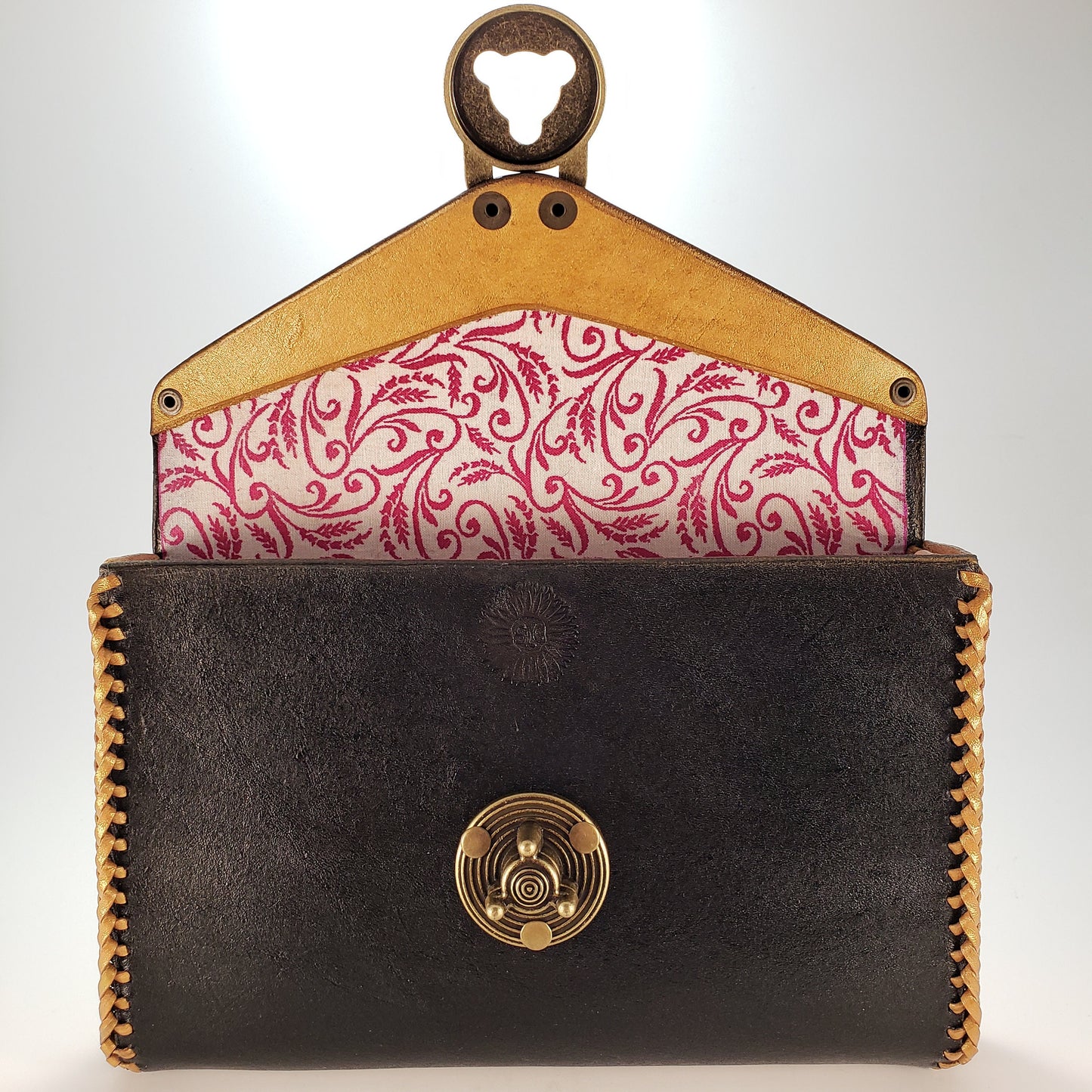 Pink Vine Black Leather Clutch